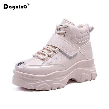 

Height Increasing Platform Boots Woman Ankle Boots Platform Shoes Thick Sole Hook & Loop Women Big Size 35-41 Waterproof Sneaker
