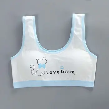 

2pcs/set Puberty Girls Cotton Training Bra Cute Cat Printed Crop Top Solid Color X3UE