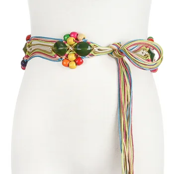 

Bohemian Weave Rope Belt For Women Boho Hand Made Personality Beads Lady Creative Design Waist Belts Cinturon Mujer BZ52