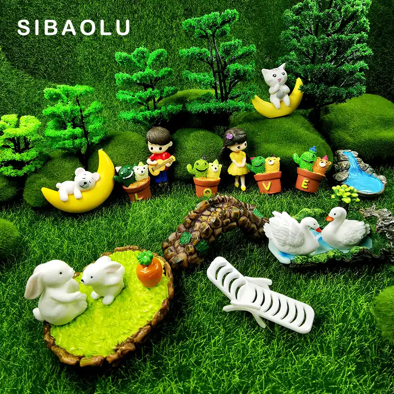 Micro amantes da grama da paisagem coelho esquilo pato estatueta casa decoração em miniatura fada jardim acessórios de decoração resina moderna