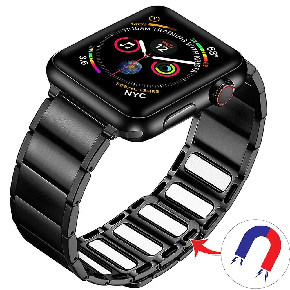 Ремешок для Apple Watch 38 мм/42 мм 40 мм/44 мм, для женщин и мужчин, нержавеющая сталь, металлическая Регулируемая магнитная пряжка, сменные мужские Т-браслеты для iWatch - Цвет ремешка: Black