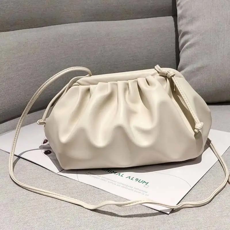 Fashion Brand Cloud-wrapped Soft PU Leather Small Bag Shoulder Slant Dumpling Bag Handbag Day Clutches Messenger Crossbody Bag - Цвет: Белый