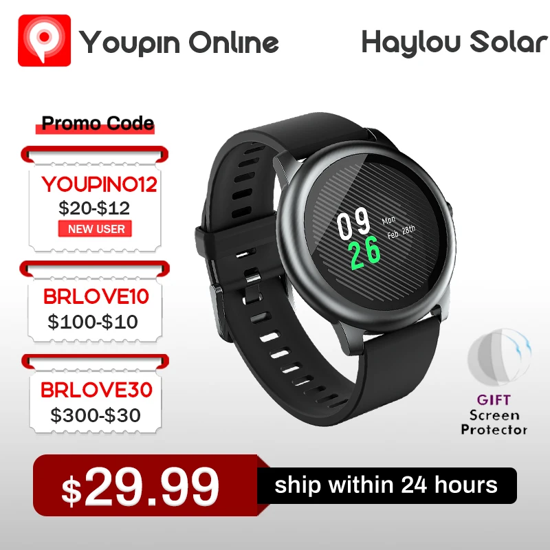 Xiaomi Youpin Haylou Solar LS05 Smart Watch Sport Metal Round Case Heart Rate Sleep Monitor IP68 Waterproof  iOS Android Global