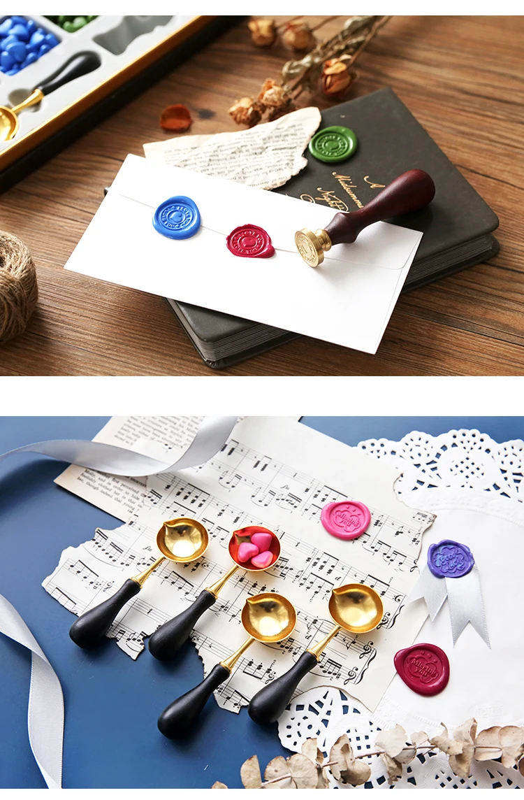 Retro Fire Paint Seal Wax Set DIY Paper Card Gift Envelope Decoration Delicate Cuprum Stamps Wood Handle For Wedding Invitation
