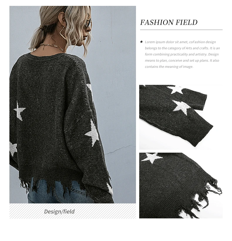 black sweater Star Tassel Knitted Black Loose Sweater Women's Sleeve Autumn and Winter 2020 New Style white sweater