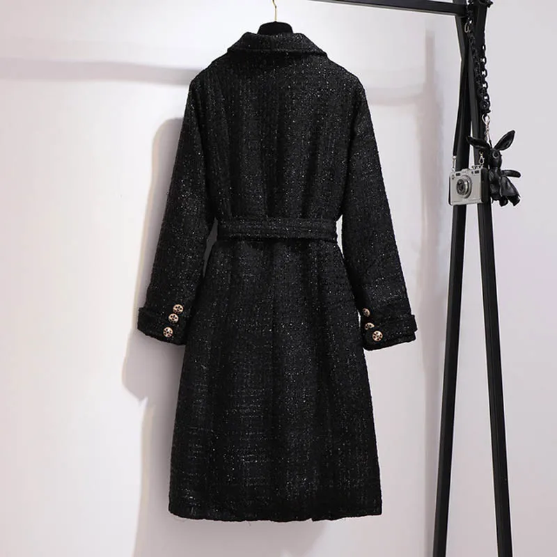 Осенне-зимнее женское пальто размера плюс, обхват груди 160 см, 6XL, 7XL, 8XL, 9XL, 10XL, шерстяное Женское пальто черного цвета