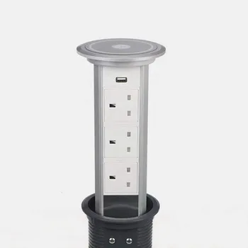 Best Motorized Desktop Pop Up Socket With 3 UK Power Outlet + 1 USB Port +QI Quick Charger Electric Outlets For Home Office
