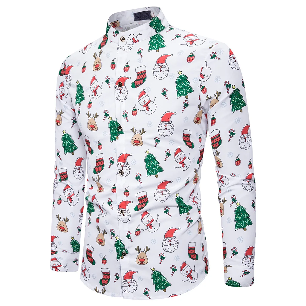 Fashion Christmas Men Shirt Casual Print Camisa Social Masculina Slim Home Shirts Tops Chemise Homme Classic Hawaiian Shirt