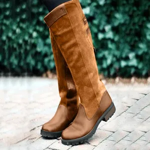 shoes women boots women genuine PU winter platform Womens Flat Round Toe Low-heeled Ladies Casual Shoe Western High Tube Boots