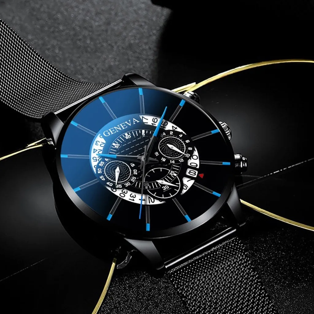 Модные часы, модные, крутые, уникальные, цифровые, литерные, многослойный циферблат, Мужские кварцевые наручные часы с ремешком-сеткой, reloj hombre, relogio masculino* A
