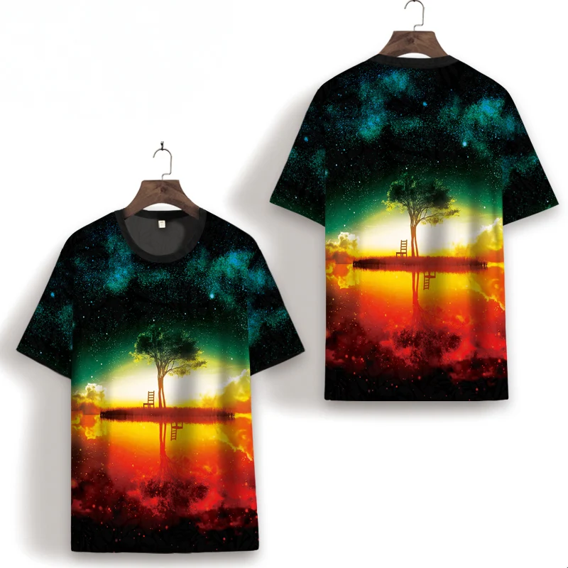 

Мужская Летняя Новинка 2021, универсальная дышащая Повседневная модная футболка из вискозы с принтом, с коротким рукавом и круглым вырезом