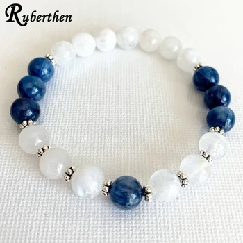 

Ruberthen Luxury AAA Grade Blue Kyanite Energy Bracelet Natural Moonstone Power Bracelet For Women Handmade Mala Beads Bracelet