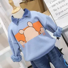 Детский свитер на мягкой подкладке 19 осенние детские трусы с принтом «Медведь» с принтом Топ с воротником с длинными рукавами цельный бархатный Детский свитер с воротником под горло