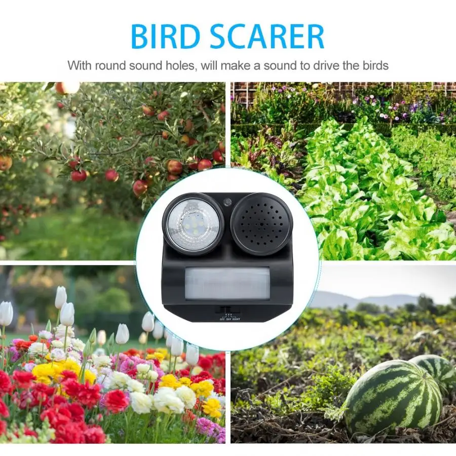 

Solar Energy Acousto-Optic Bird Repeller Repellent Deterrent Scarer Strong Ultrasonic Bird Scare Pest Control