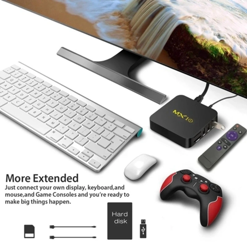 Mx10 Android 8,1 Tv Box 4 ГБ/64 Гб 3D 4 к поддерживает Rk3328 Cpu/Usb 3,0/Hdr10/Vp9/H.265/Dlna/Miracast/Lan(ЕС Plug