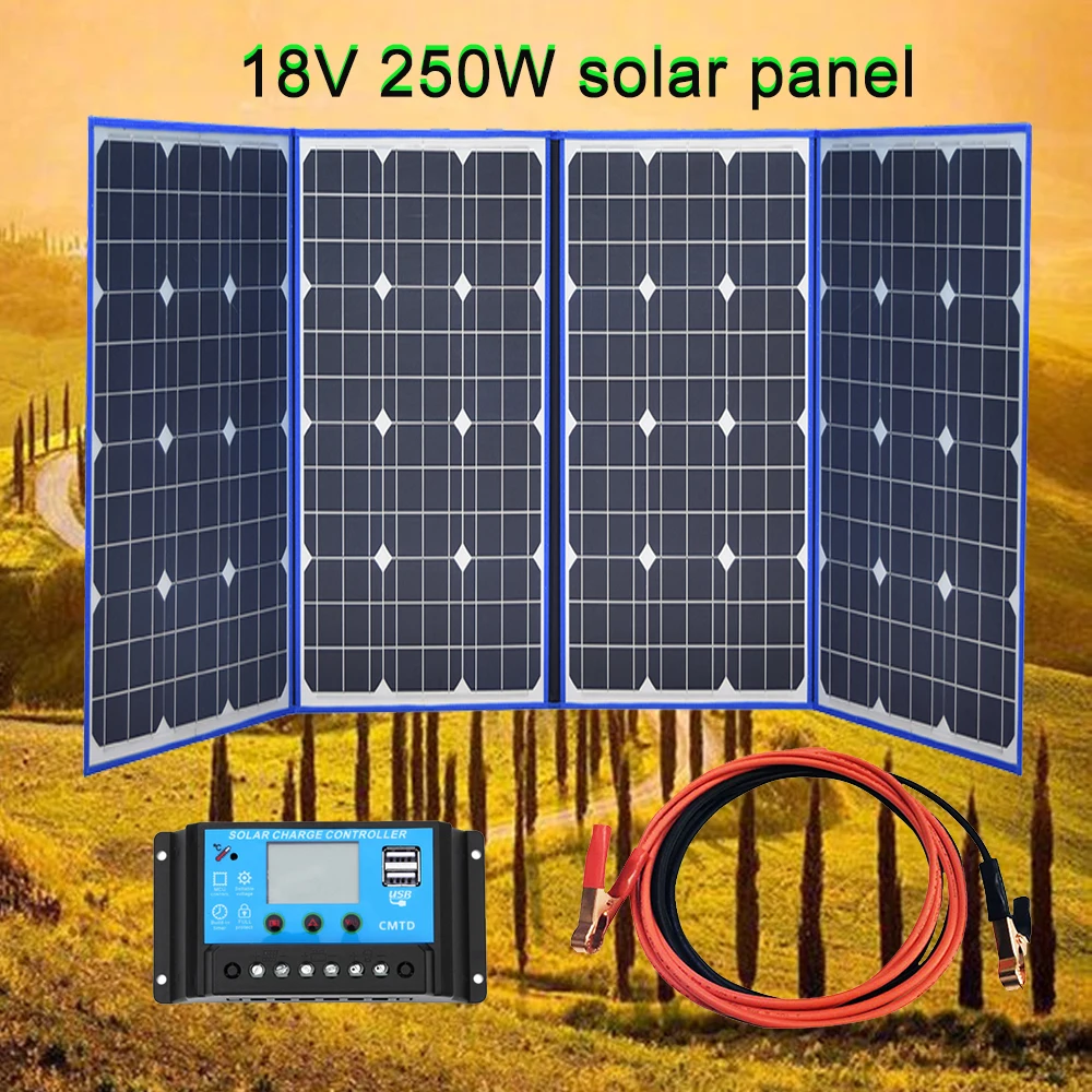 Складные панели солнечных батарей XINPUGUANG 250 Вт 18 в + 12/24 В 20 А контроллер солнечной