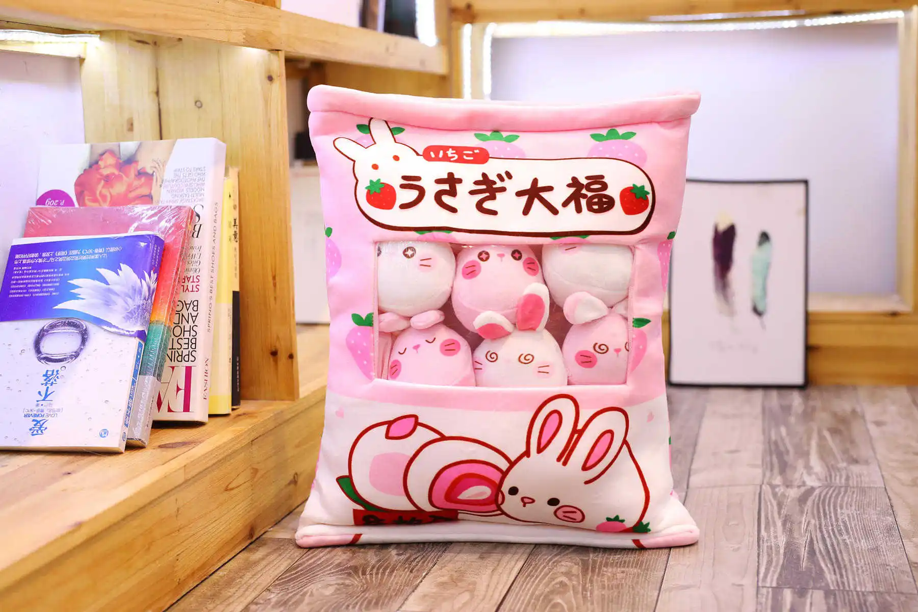 A Plushie Bag Pudding Toys Mini Animals Doll Sakura Bunny Hamster Penguin Bear Chick Strawberry Dog Cat Pig Plushie Pillow Gift