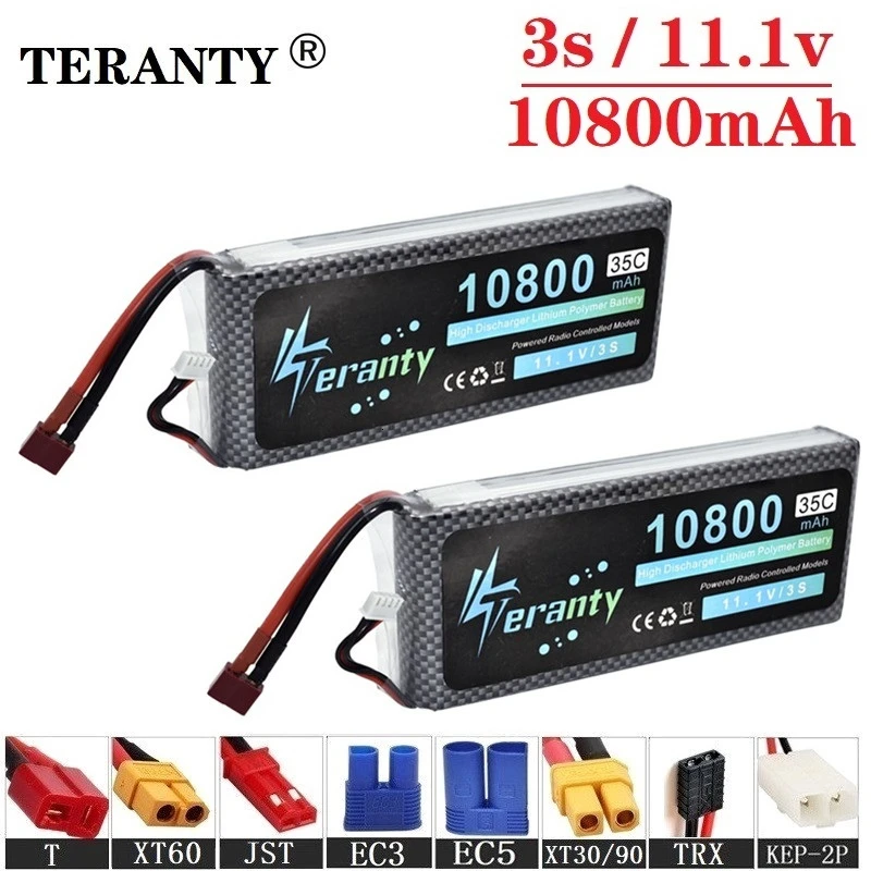Обновленная батарея 11,1 v 10800maH 35C Lipo для RC Quodcopter автомобилей лодки Дрон запасные части 3s 10000mah 11,1 v перезаряжаемые батареи