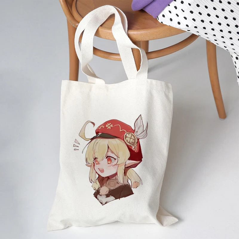 Canvas Bag Shopper Bag Genshin Game Kawaii Anime Shopping Bags Handbags Shoulder Bag Casual Handbag Women High Capacity Eco Bag