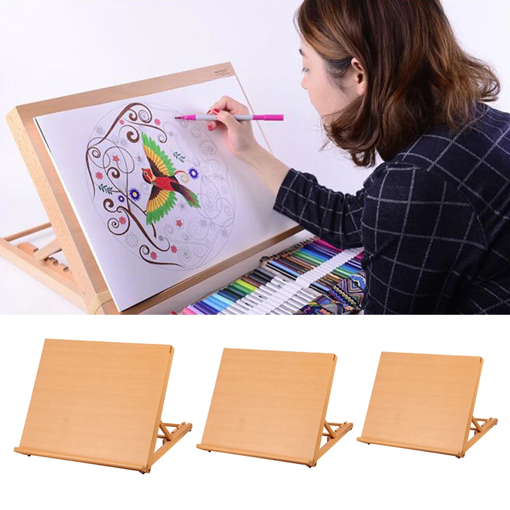 Adjustable Wood Artist Drawing Sketching Board Wooden Desk Table Easel Portable Board for Canvas, Painting, Drawing, Book Stand