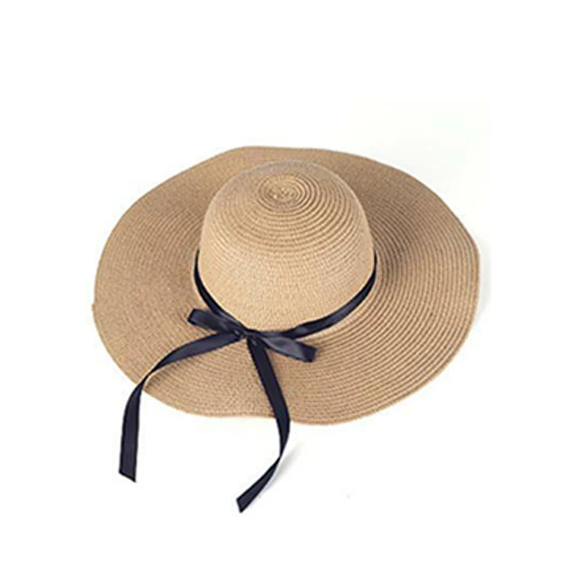 New Women Summer Wide Big Brim Floppy Straw Sun Hats For Women UV Protection Panama Beach Hats Ladies Bow Hat Clothing Accessory