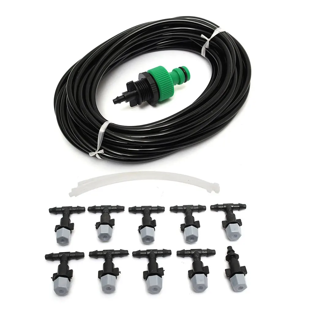 

10m Atomized Micro Spray Set Plastic+Rubber Mist Nozzle Outdoor Water Misting Sprinkler Grass Plant Irrigation 1 Set