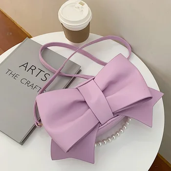 

Big Bow Pearl Tote Bags For Women's 2020 Fashion High-quality PU Leather Shoulder Crossbody Bag Elegant Female Designer Handbags