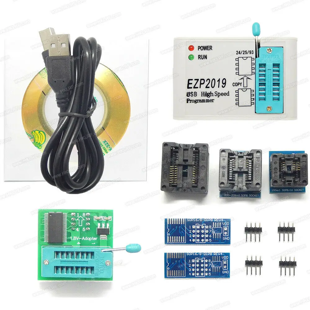 EZP2019 высокоскоростной USB SPI программатор 24 25 26 93 EEPROM 25 флэш-память, BIOS+ 6 шт. адаптер английский ПК программное обеспечение