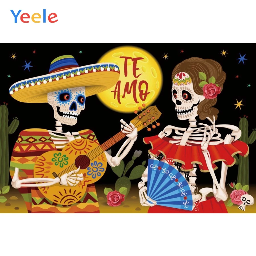 Yeele День мертвых фон Dia DE Muertos Мехико наряды вечерние сахарный череп фотография Фон фиеста декоративный баннер