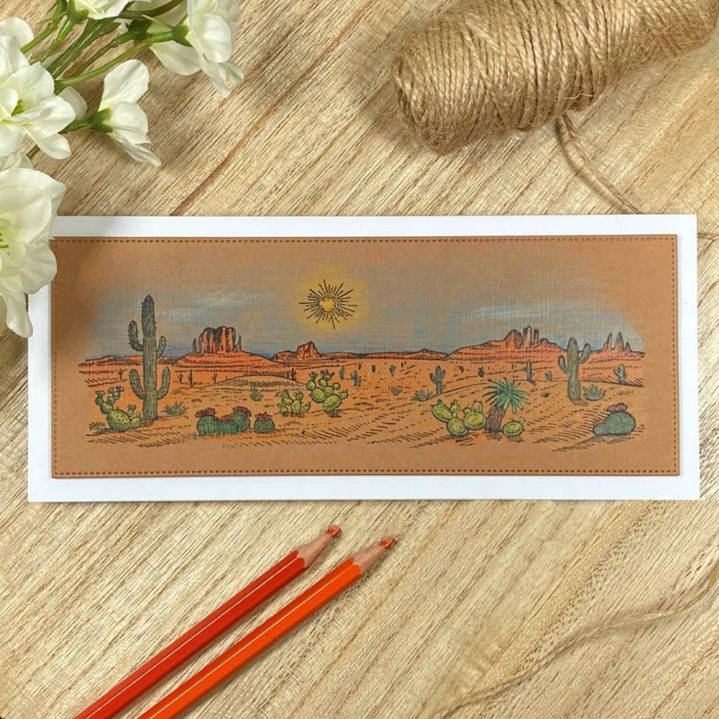 7.25x2.8inch Slimline Desert Clear Stamps Cactus Transparent Clear Silicone Stamps for DIY Scrapbooking Card Making Crafts X12