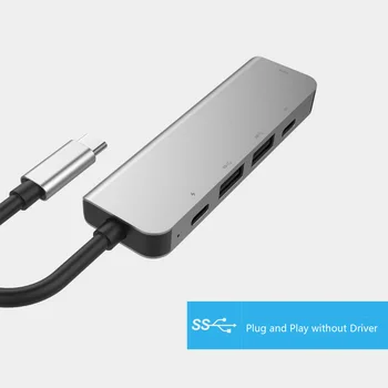 

5 in 1 USB-C Hub Dock 4K HD Large Screen Adapter 2 USB 3.0 Heat Dissipation Aluminum Alloy Laptop PD USB C Hub