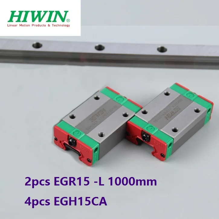 2pcs origial Hiwin rail EGR15-L 1000mm linear guide+ 4pcs EGH15CA carriage blocks for CNC router