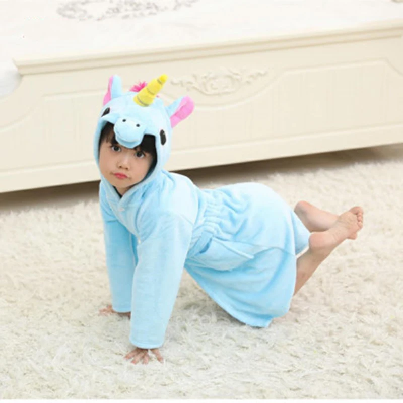 Blue unicorn Зимняя детская пижама с единорогом; детский банный халат с капюшоном и изображением животных; одежда для сна для мальчиков; детский халат; детская ночная рубашка; Прямая поставка - Color: Blue unicorn