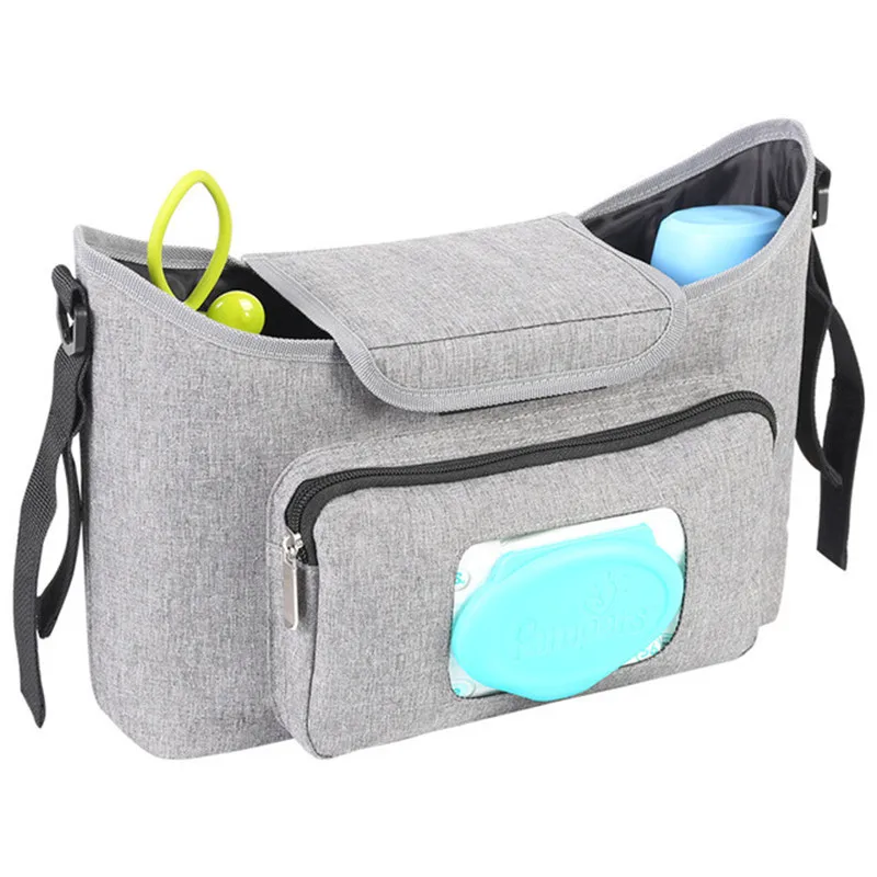 Universal Grey Baby Stroller Organizer With Hook Mommy Travel Diaper Bags Baby Carriage Pram Buggy Cart Bottle Bag Accessories