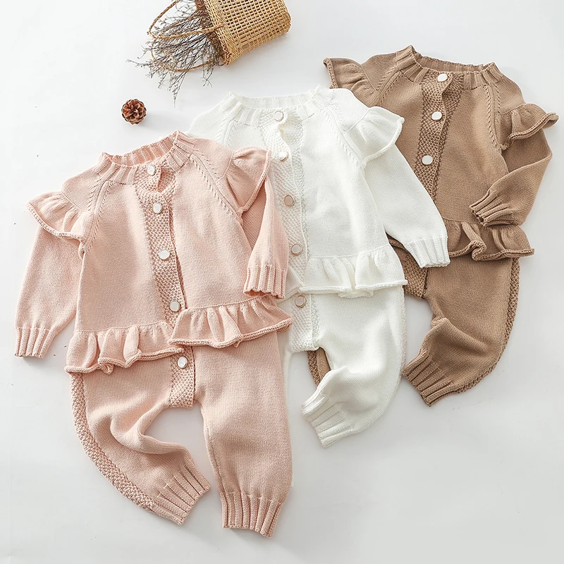 Infant Baby Mädchen Stricken Einfarbig Overall Einem stück Outfit Frühling Herbst Baby Mädchen Kleidung Baby Mädchen Stricken Bodys