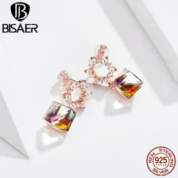 

BISAER Top Quality 925 Sterling Silver Sparkling Austria Crystal Drop Earrings For Women Fashion Jewelry Brincos GAE158