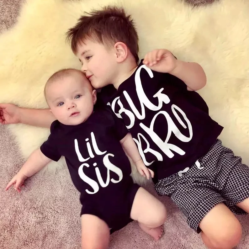 Tshirt Baby Sibling-Set Big Bro Gift Childrens Lil Sis