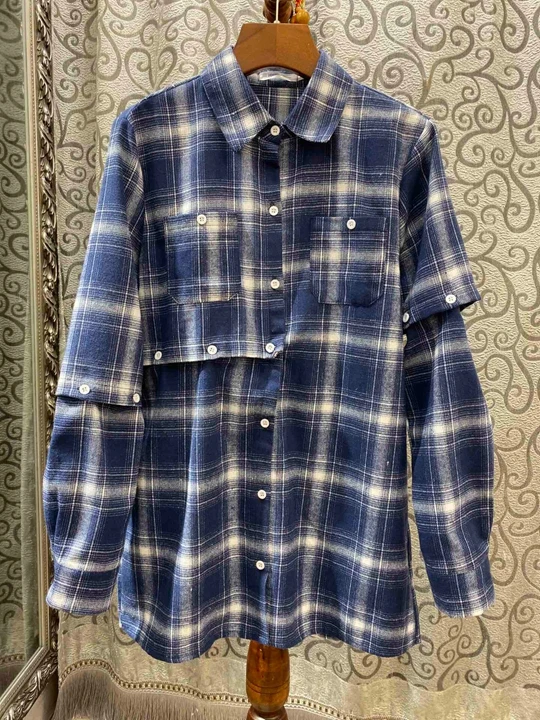 The new autumn and winter women's wild personality off a sleeve plaid shirt 1007