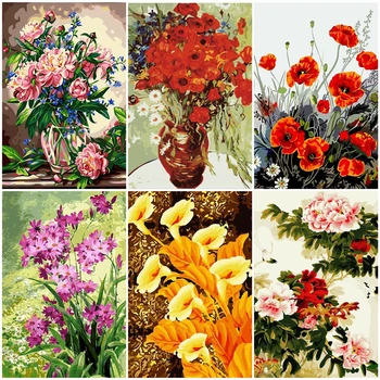 

AZQSD DIY Oil Painting By Numbers Abstract Flower Drawing On Canvas Unframe Coloring By Numbers Vase Decor For Home