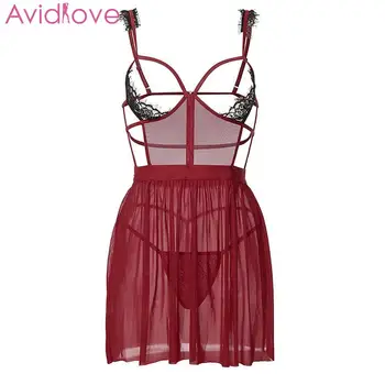 

Women Sexy Babydoll Underwear Lace Sexy Lingerie Sleepdress Open Crotch Bra Backless with G-String Erotic Costumes
