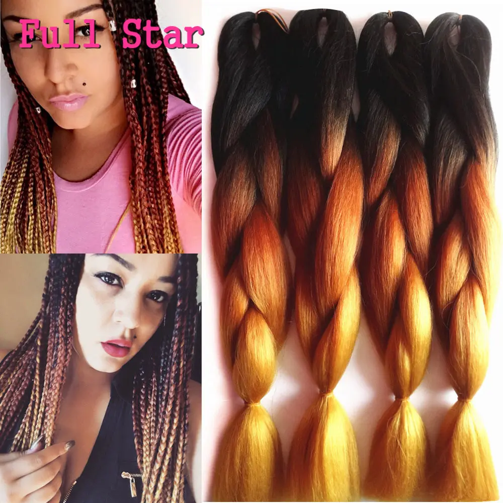 Braids Hair Crochet Jumbo Bundles-Style Synthetic-Hair Ombre 24inch Brown 100g Black