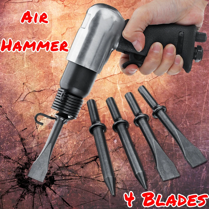 

With 4pcs Chisels 1/4 Inch Chipping Riveting Pneumatic Power Air Hammer Drill Gun Hammer Air Hand-Held Cutting Drilling Tool