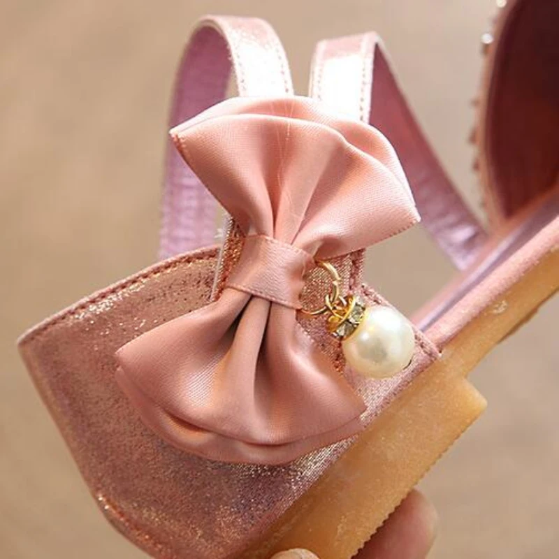 Сандалии с блестками для девочек летняя детская обувь бантом принцесс модные