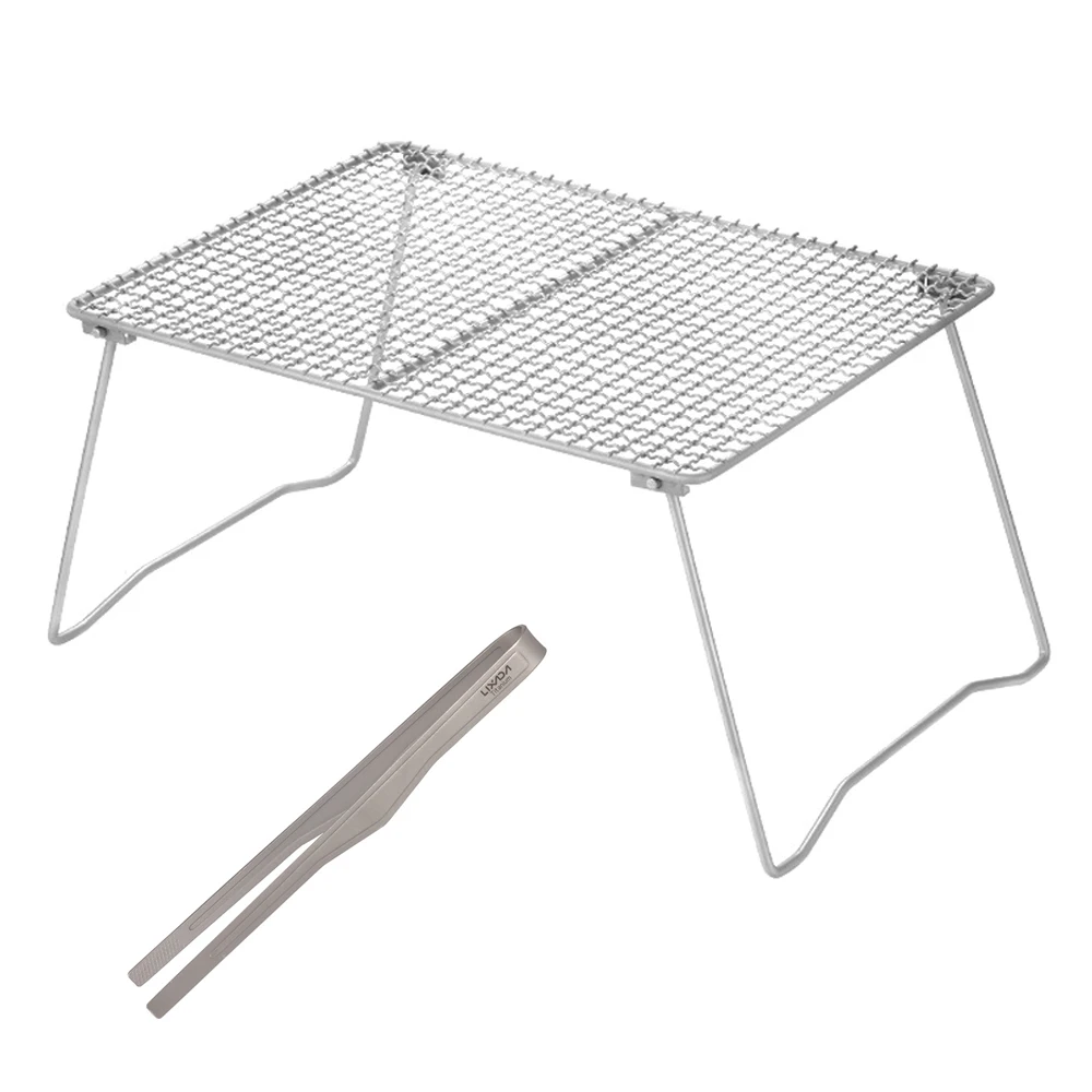 Outdoor Foldable Titanium Grill Net with Tongs Clip BBQ Mesh Grilling