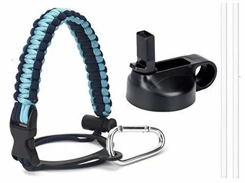 Blue Paracord ручка для гидро колбы с широким горлом бутылки безопасности кольцо и карабин, с изолированной широким горлом соломенной крышкой и двумя соломинками - Цвет: Blue