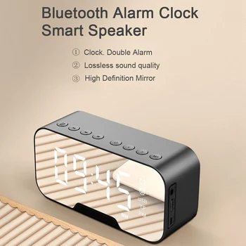 

Multifunction Mirror Alarm Clock Bluetooth Speaker With FM Radio LED Mirror Snooze Wireless Subwoofer Music Player Table Clock
