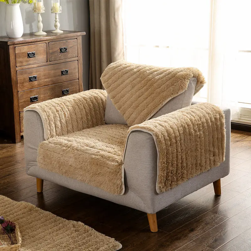 Winter Warm Thick Sofa Cushion Stretch Thickening Washable Sofa Plush Chair Cover Protector for Couch Slipcover Home Decor