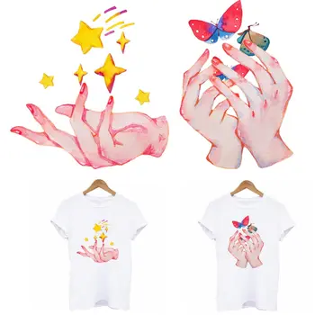 

Hand And Star Butterfly Patches On Clothes Stickers Iron On Transfers For Clothing Cartoon Stripe Thermo-Stickers Fashion Patch