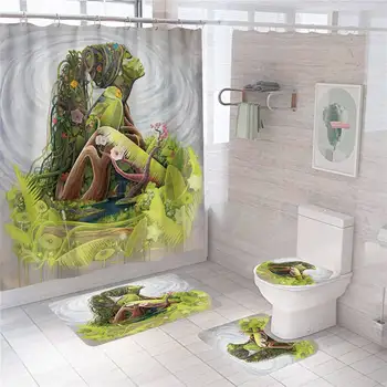 

180x180cm Bathroom Set Waterproof Shower Curtain Non-slip Mats Bath Carpets Toilet Seat Cover Lid Floor Mat Bathroom Decor Lady