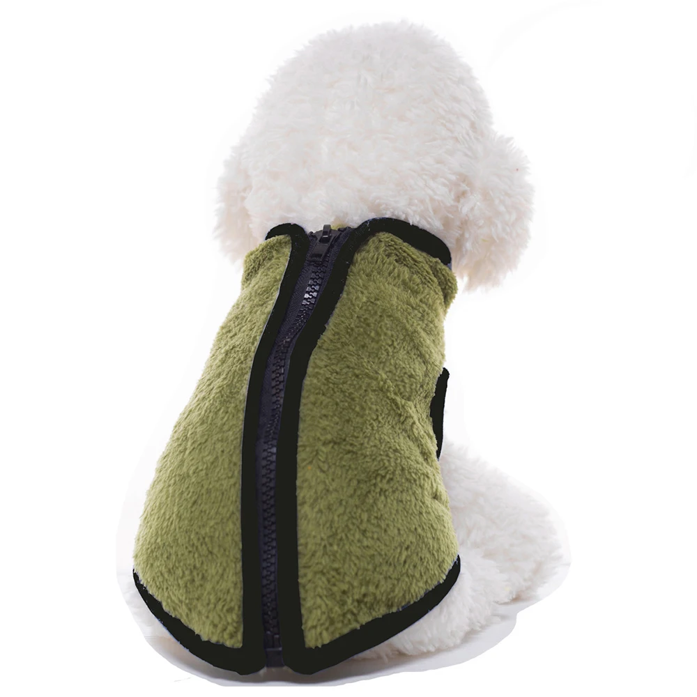 Теплый флисовый жилет для собак, зимняя куртка для собак с высоким воротником, одежда на молнии для маленьких, средних и больших собак - Цвет: Army green